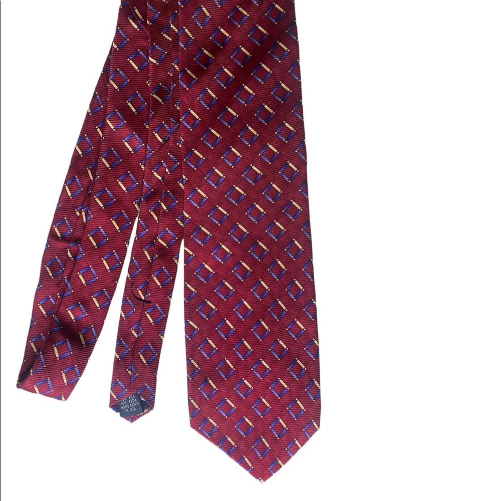 BG&C Men’s Tie 100% Silk 3.5” Necktie Made in USA Maroon Navy Tan.